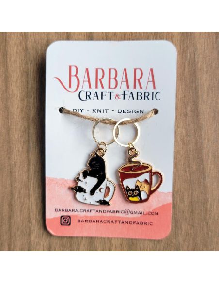 Set aus 2 Maschenmarkierern - Katze und Becher