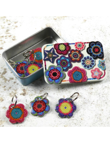 Set mit 6 Maschenmarkierern - Blumenmuster
