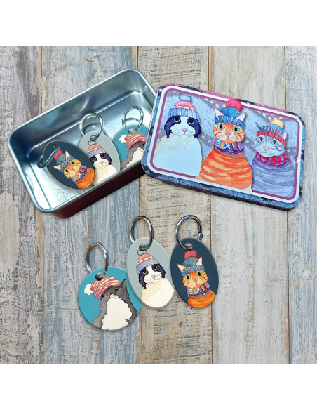 Set mit 6 Maschenmarkierern - Katze und Mütze