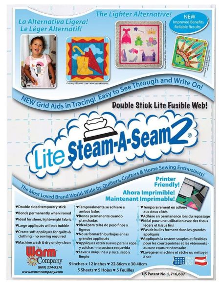 Set mit 5 doppelseitigen Lite Steam-A-Seam2 Bügelblättern